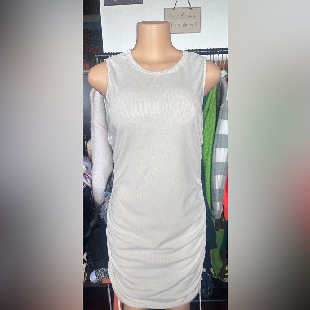 Cream Ruched Midi Dress with Tank Top Style